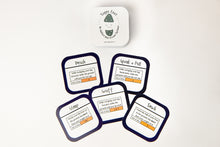 A few examples of Tappy Feet Tap Step Card Deck cards (i.e. "Brush," "Stomp," "Scuff," ect) with descriptions of how to do these steps.