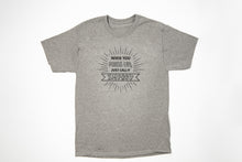 Front of gray t-shirt which says, "If You Mess Up, Just Call It Improv" written on it.